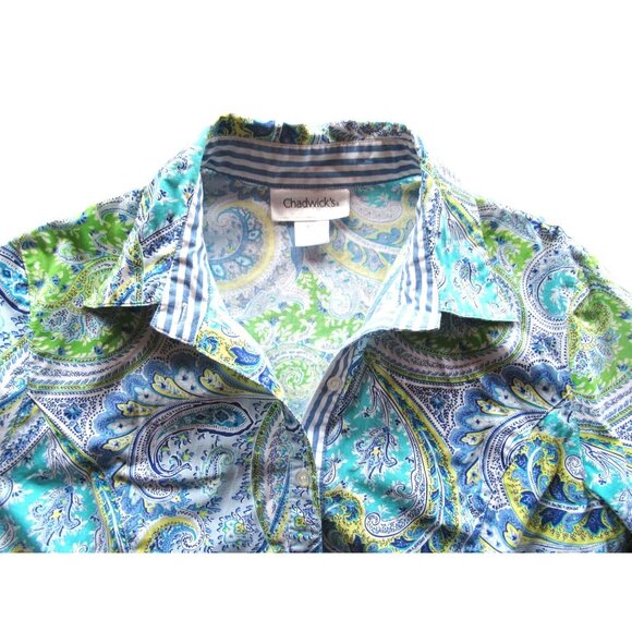 Chadwicks Women Shirt/Top Floral Blue/Green Buttons-Up Long Sleeves Cotton Sz 14 - Picture 8 of 8